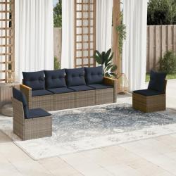 Ensemble de canap&eacute; de jardin 6 pcs avec coussins gris r&eacute;sine tress&eacute;e