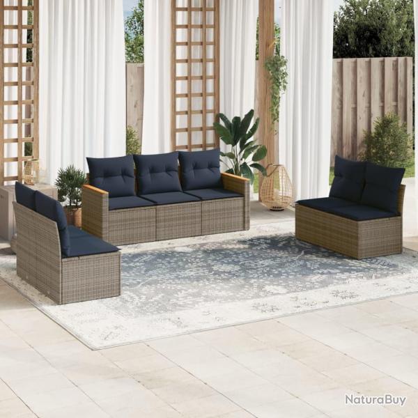 Ensemble de canap� de jardin 7 pcs avec coussins gris r�sine tress�e