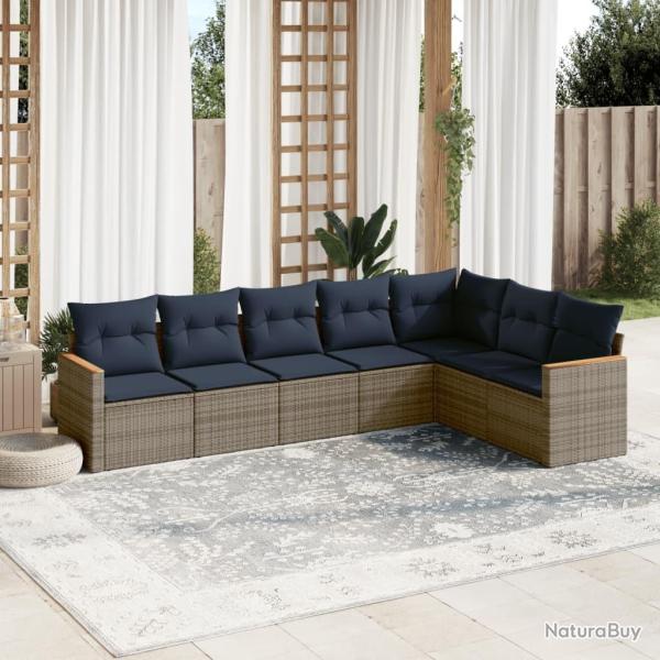 Ensemble de canap� de jardin 7 pcs avec coussins gris r�sine tress�e