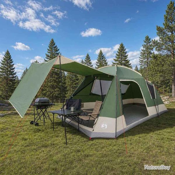 Tente Cabane avec toit Vert 12-Personnes Polyester et Acier