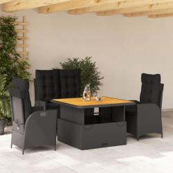 Ensemble &agrave; manger de jardin 4 pcs avec coussins noir