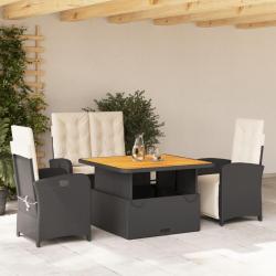 Ensemble &agrave; manger de jardin 4 pcs avec coussins noir
