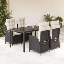 Ensemble &agrave; manger de jardin coussins 5pcs Noir R&eacute;sine tress&eacute;e