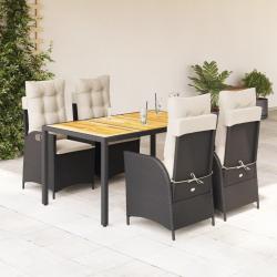 Ensemble &agrave; manger de jardin coussins 5pcs Noir R&eacute;sine tress&eacute;e