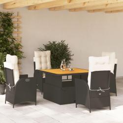 Ensemble &agrave; manger de jardin coussins 5pcs Noir R&eacute;sine tress&eacute;e