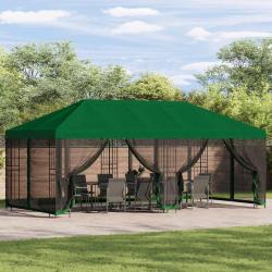 Gazebo avec murs lat&eacute;raux 6 x 3 m Vert Polyester et Acier 190