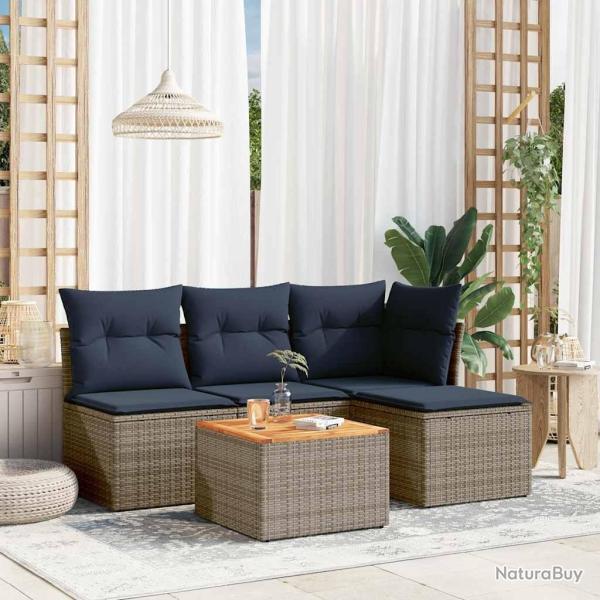 Ensemble de canap� de jardin 5 pcs avec coussins gris r�sine tress�e