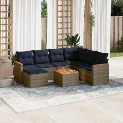 Ensemble de canap&eacute; de jardin 8 pcs avec coussins gris r&eacute;sine tress&eacute;e