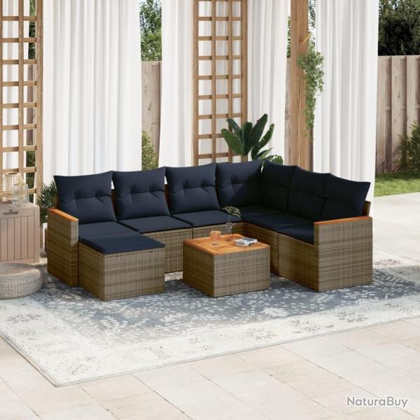 Ensemble de canap� de jardin 8 pcs avec coussins gris r�sine tress�e