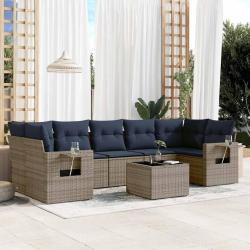 Ensemble de canap&eacute; de jardin 8 pcs avec coussins gris r&eacute;sine tress&eacute;e