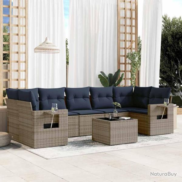 Ensemble de canap� de jardin 8 pcs avec coussins gris r�sine tress�e