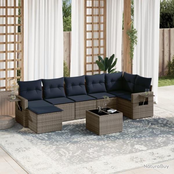 Ensemble de canap� de jardin 8 pcs avec coussins gris r�sine tress�e