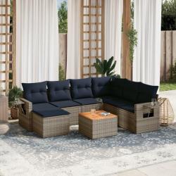 Ensemble de canap&eacute; de jardin 8 pcs avec coussins gris r&eacute;sine tress&eacute;e