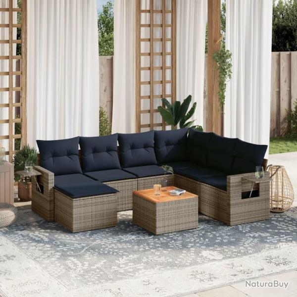 Ensemble de canap� de jardin 8 pcs avec coussins gris r�sine tress�e