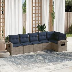Ensemble de canap&eacute; de jardin 7 pcs avec coussins gris r&eacute;sine tress&eacute;e