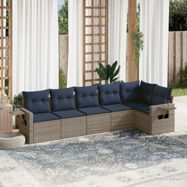 Ensemble de canap� de jardin 7 pcs avec coussins gris r�sine tress�e