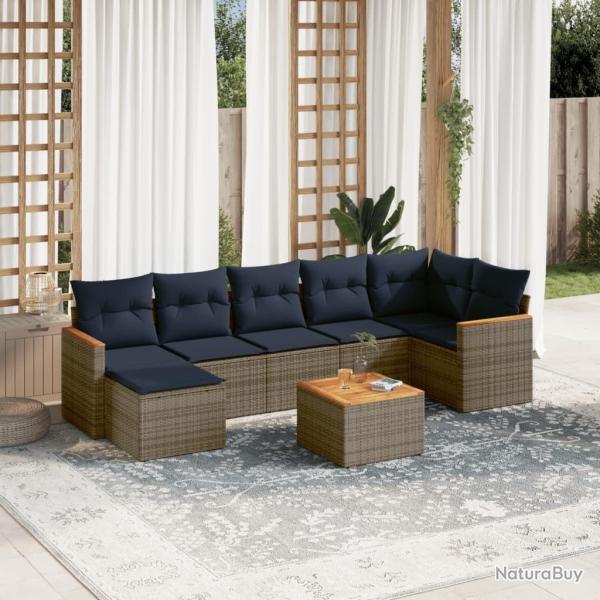Ensemble de canap� de jardin 8 pcs avec coussins gris r�sine tress�e