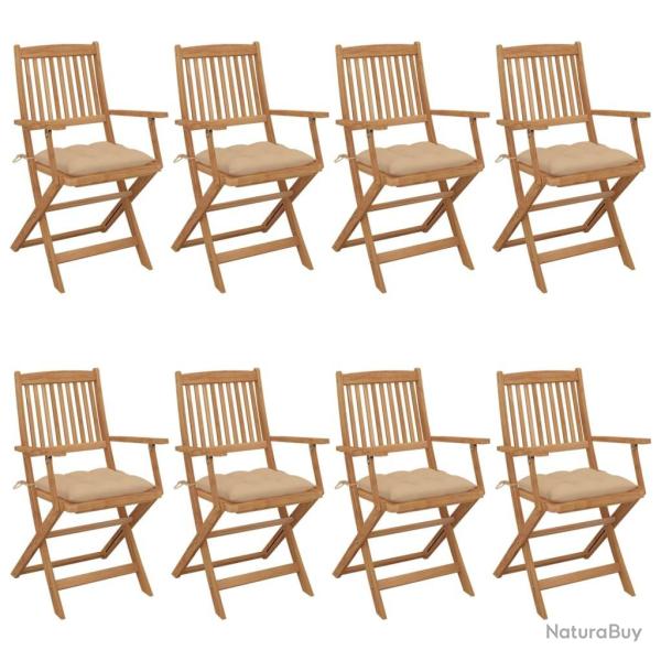 Chaises pliables de jardin lot de 8 avec coussins Bois d'acacia