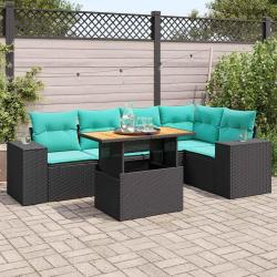 Salon de jardin 6 pcs avec coussins noir r&eacute;sine tress&eacute;e