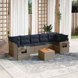 Ensemble de canap&eacute; de jardin 8 pcs avec coussins gris r&eacute;sine tress&eacute;e