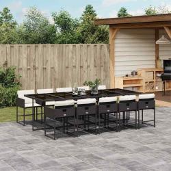 Ensemble &agrave; manger de jardin 11 pcs coussins noir r&eacute;sine tress&eacute;e