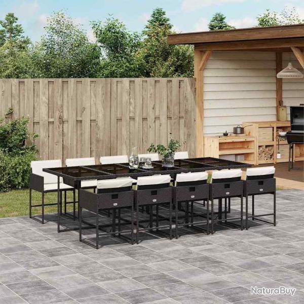 Ensemble � manger de jardin 11 pcs coussins noir r�sine tress�e