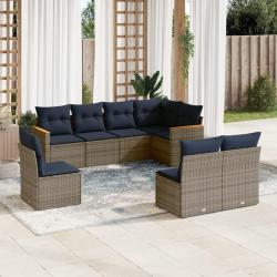 Ensemble de canap&eacute; de jardin 8 pcs avec coussins gris r&eacute;sine tress&eacute;e