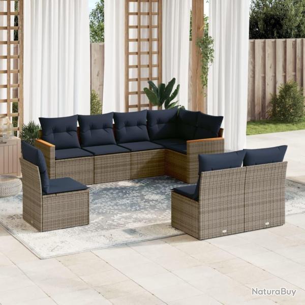Ensemble de canap� de jardin 8 pcs avec coussins gris r�sine tress�e