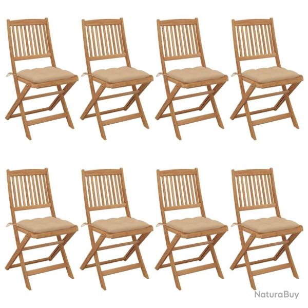 Chaises pliables de jardin lot de 8 avec coussins Bois d'acacia