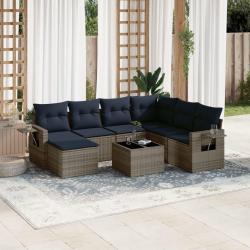 Ensemble de canap&eacute; de jardin 8 pcs avec coussins gris r&eacute;sine tress&eacute;e