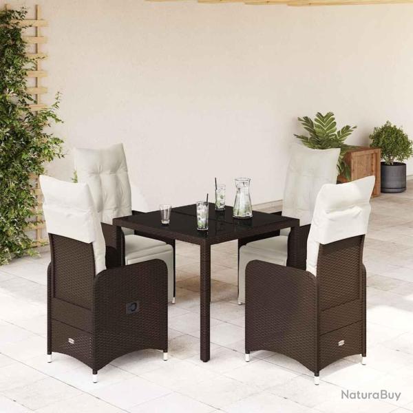 Ensemble de bistro de jardin 5 pcs coussins marron poly rotin