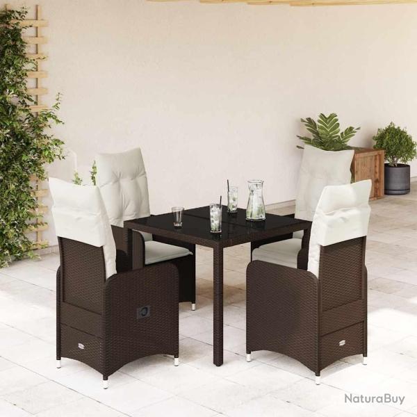 Ensemble de bistro de jardin 5 pcs coussins marron poly rotin