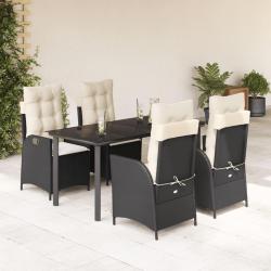Ensemble &agrave; manger de jardin coussins 5pcs Noir R&eacute;sine tress&eacute;e