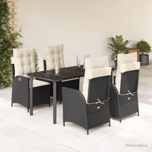 Ensemble � manger de jardin coussins 5pcs Noir R�sine tress�e