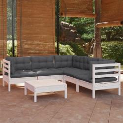 Salon de jardin 6 pcs avec coussins blanc bois de pin massif