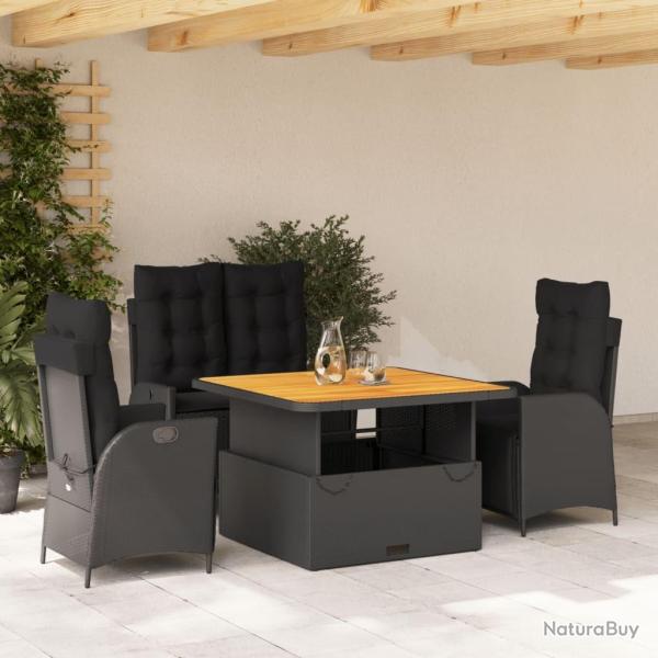Ensemble � manger de jardin 4 pcs avec coussins noir