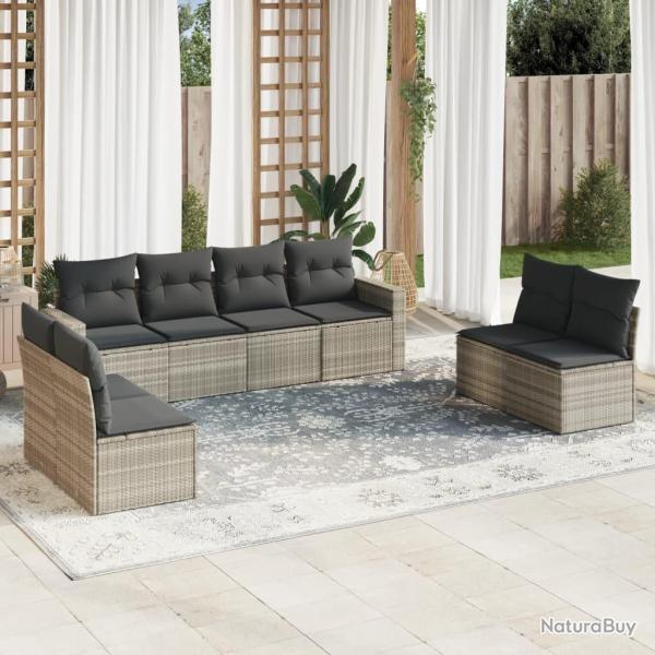 Salon de jardin 8 pcs avec coussins gris clair r�sine tress�e