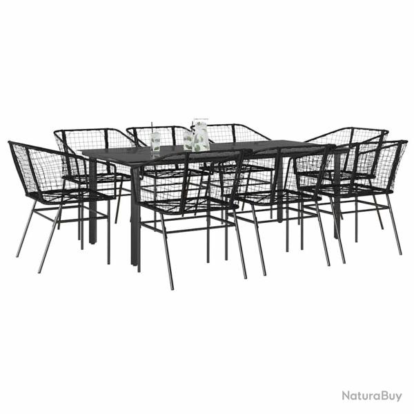 Ensemble � manger de jardin 9pcs noir poly rotin verre