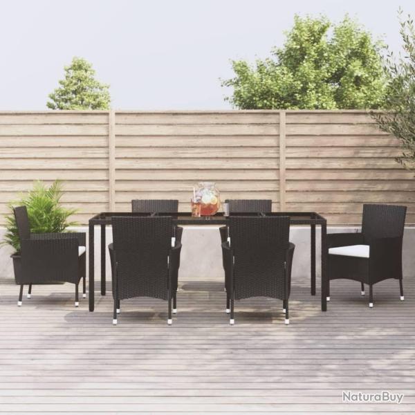 Ensemble � manger de jardin coussins 7pcs Noir R�sine tress�e