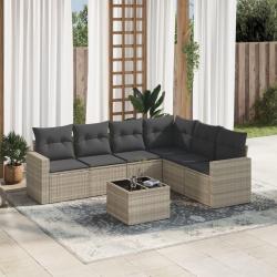 Salon de jardin avec coussins 7 pcs gris clair r&eacute;sine tress&eacute;e
