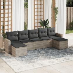 Salon de jardin avec coussins 7 pcs gris clair r&eacute;sine tress&eacute;e