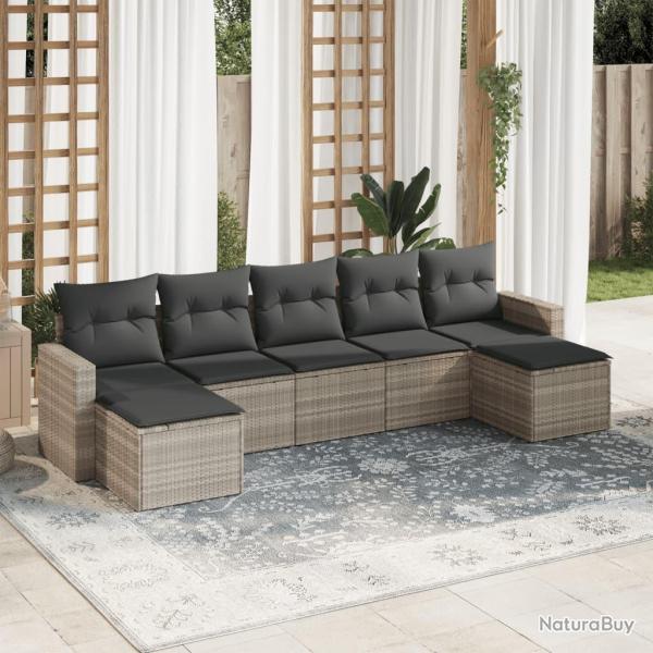 Salon de jardin avec coussins 7 pcs gris clair r�sine tress�e