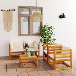 Salon de jardin 5 pcs avec coussin Cr&egrave;me Bois d'acacia solide