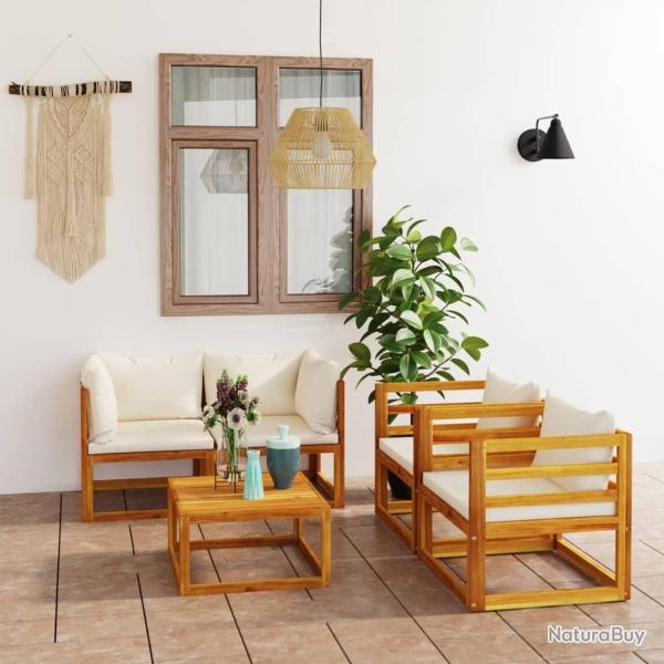 Salon de jardin 5 pcs avec coussin Cr�me Bois d'acacia solide