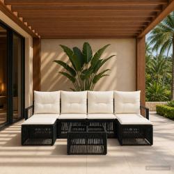 Ensemble de canap&eacute; de jardin 7 pcs Noir polyrotin