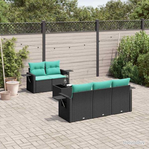 Ensemble de canap� de jardin 6 pcs avec coussins noir r�sine tress�e