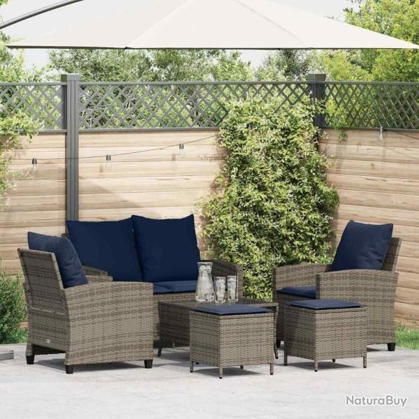 Ensemble de canap� de jardin 6 pcs avec coussins gris r�sine tress�e
