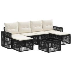 Ensemble de canap&eacute; de jardin 7 pcs Noir et blanc cr&egrave;me