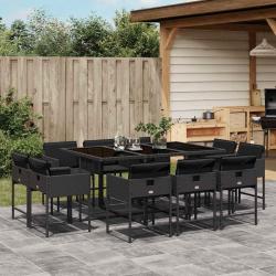 Ensemble &agrave; manger de jardin 11 pcs coussins noir r&eacute;sine tress&eacute;e