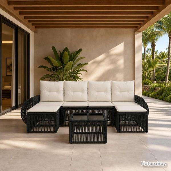 Ensemble de canap� de jardin 7 pcs Noir et blanc cr�me